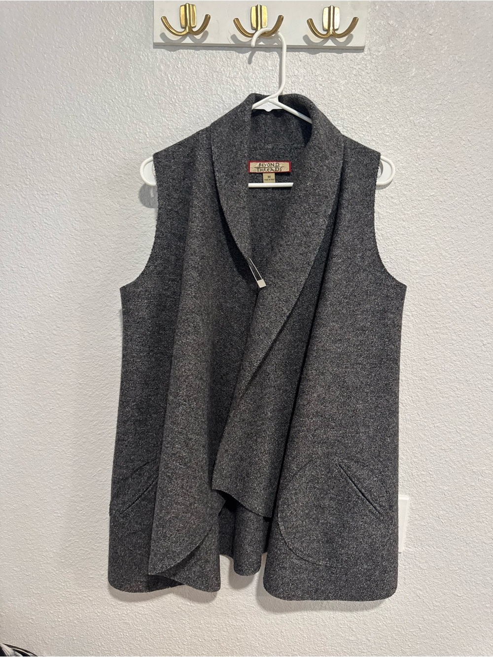Beyond threads Charcoal Gray Wool Blend Draped Vest